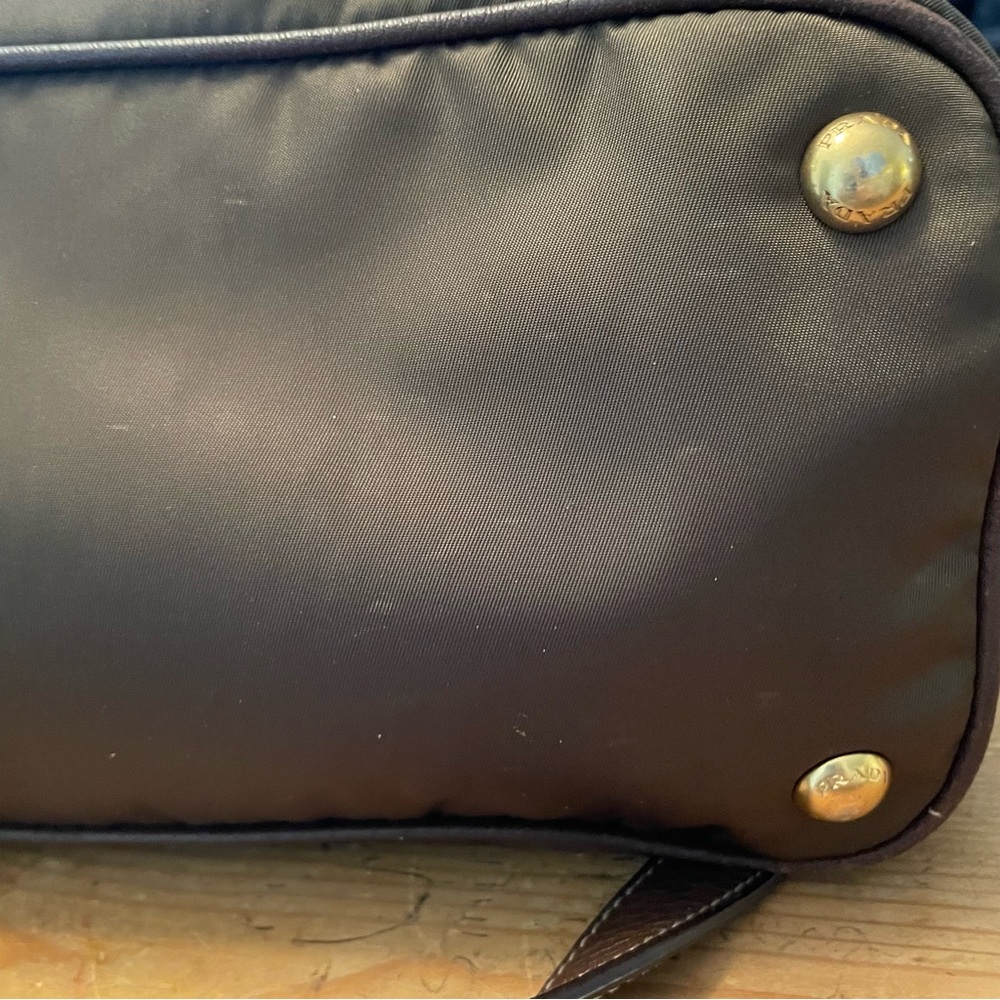 Prada‎ Tessuto Nylon Calf Leather Trim Convertible Tote Chocolate Brown - Picture 7 of 13